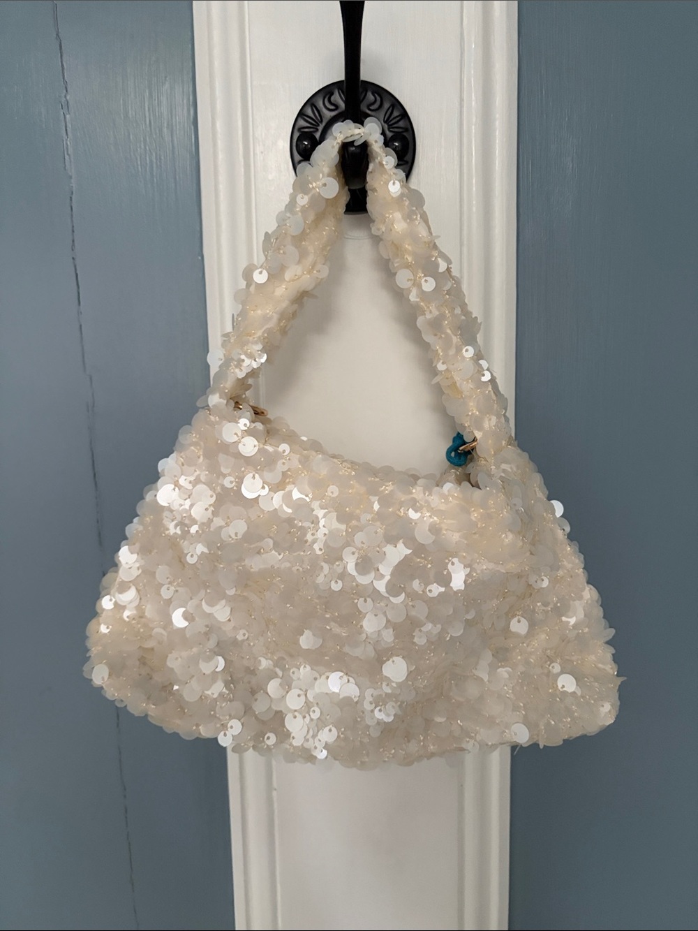 Sequin Evening Bag Purse Crossbody With Beaded Embellished Starfish Bag Charm - Picture 4 of 8